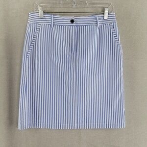 Talbots Skirt Womens 10 White Blue Stripe Nautical Straight Cotton Pockets